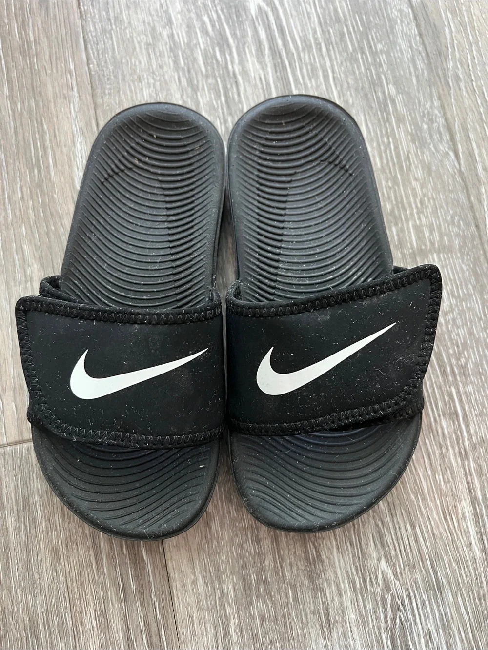 Nike Kids Black Slide Sandals with White Swoosh 12 C